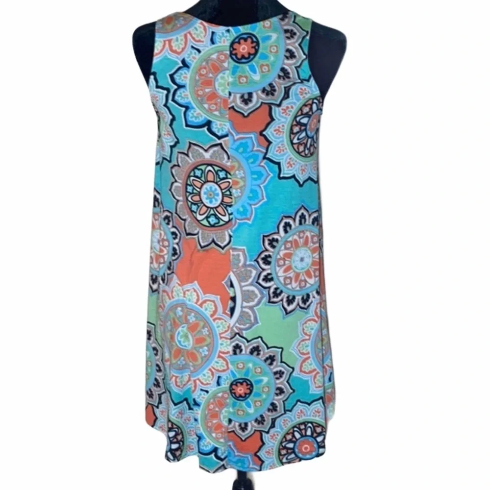 Sleeveless Boho Multicolor Mandala Pattern Swing Dress Juniors Medium